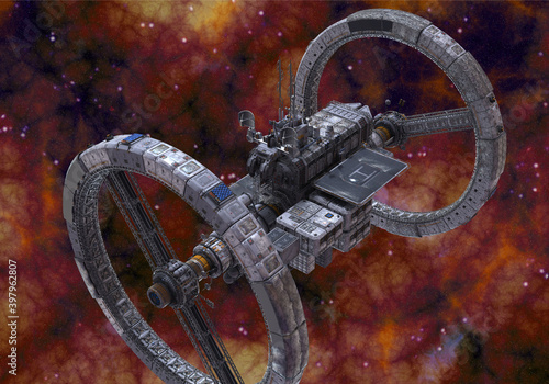 Future space station in deep space 3d illustration