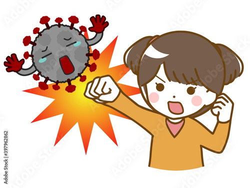ウイルスを撃退する小さな女の子