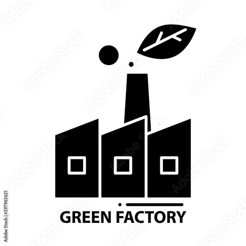 green factory symbol icon, black vector sign with editable strokes, concept illustration