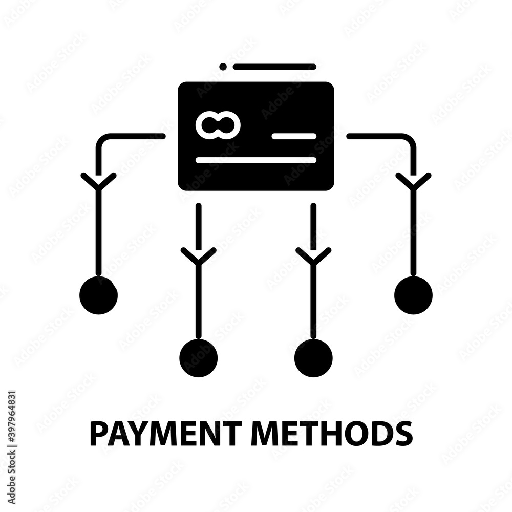 payment methods icon, black vector sign with editable strokes, concept illustration payment methods icon, black vector sign with editable strokes, concept illustration