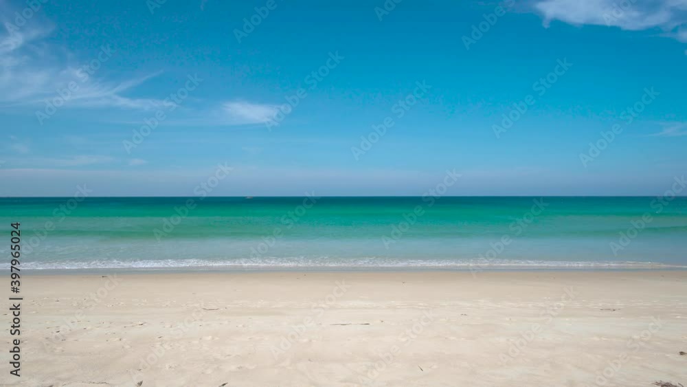 Beautiful nature Turquoise Sea Scene of landscape views of Turquoise Sea in summer day, Phuket Thailand travel trip. beach sea space area. At Karon beach, Phuket, Thailand. Nature and travel concept.