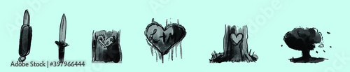 set of heart carved tree cartoon design template with various models. vector illustration isolated on background