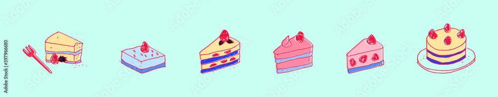 set of strawberry cheese cake cartoon design template with various models. vector illustration isolated on background set of strawberry cheese cake cartoon design template with various models. vector illustration isolated on background