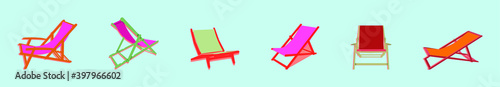 set of deck chair cartoon design template with various models. vector illustration isolated on background