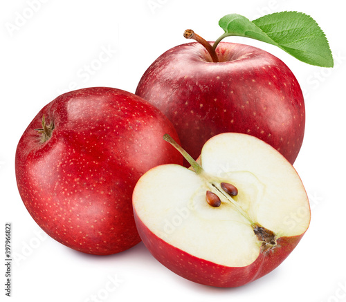 Fresh organic apple with leaves isolated
