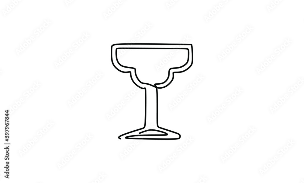 Cocktail glass for Margarita and tequila with icon flat, cartoon style Drink isolated on white background Alcoholic cocktail, Continuous one line drawing Cocktail glass for Margarita and tequila with icon flat, cartoon style Drink isolated on white background Alcoholic cocktail, Continuous one line drawing