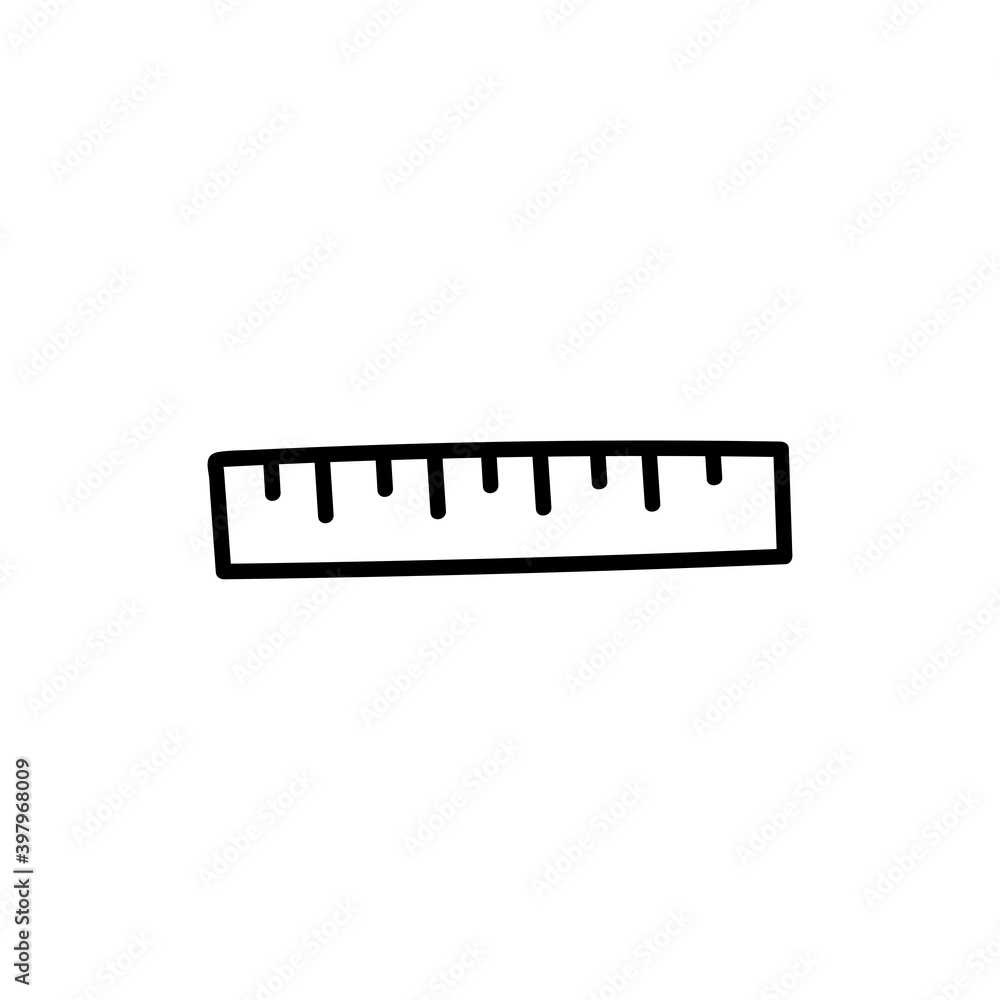 Hand drawn vector doodle illustration. ruler. Black outline isolated on white background