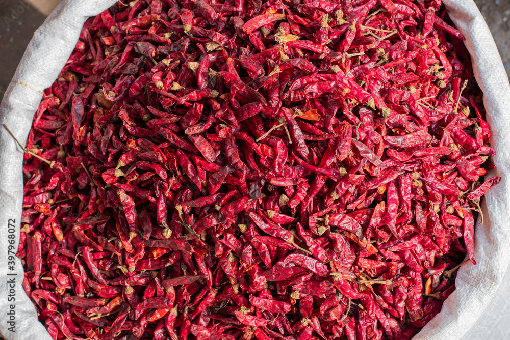 Fototapeta premium dried red chilies in bag