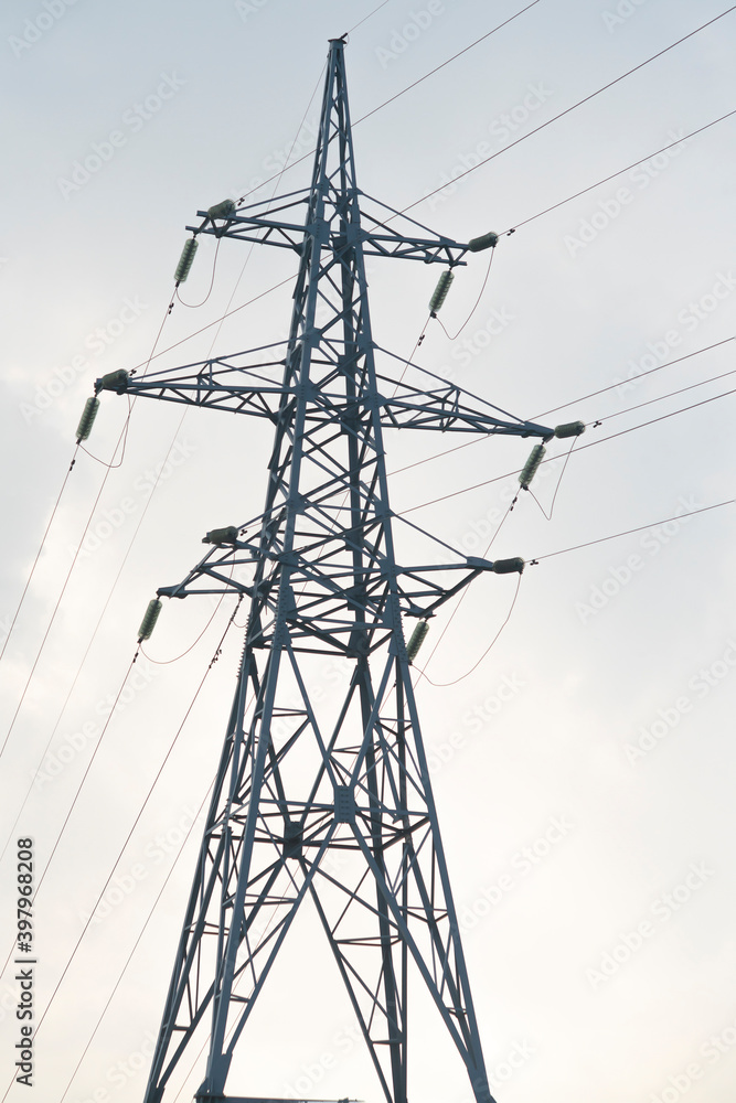 High metal electro tower against the blue sky. High metal electro tower against the blue sky.