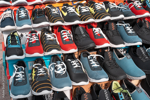 running shoes and casual shoes on display