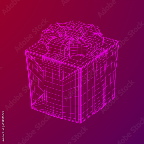 Gift Box with ribbon wireframe