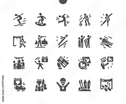 World Snow Day 17th January. Winter weather. Figure skating, snowboarding, hockey. Calendar. Seventeenth of january. Holiday. Vector Solid Icons. Simple Pictogram