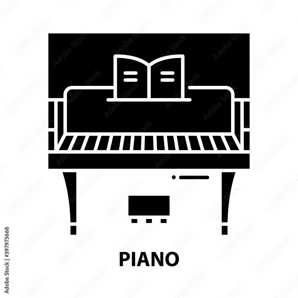 piano icon, black vector sign with editable strokes, concept illustration piano icon, black vector sign with editable strokes, concept illustration