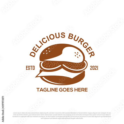 Delicious burger logo design vector, vintage illustration of fast food logo brand