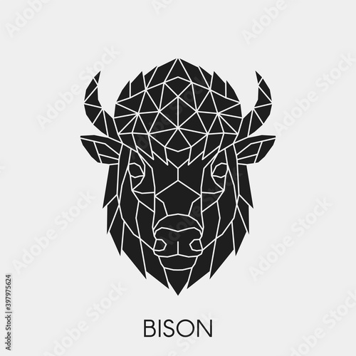 Geometric black head bison. Abstract polygonal animal. Vector illustration.	
