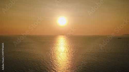 Beautiful aerial sea view during sunset 