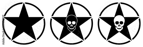 black stars with skull isolated on white background
