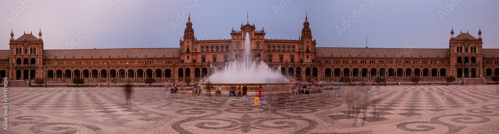 Late afternoon at the Plaza de Espana in Seville, Andalusia, Spain.