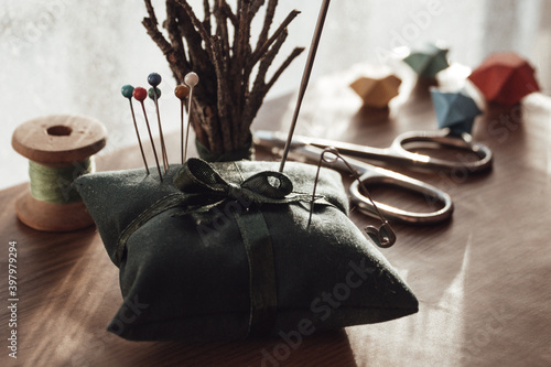 still life with sewing equipment