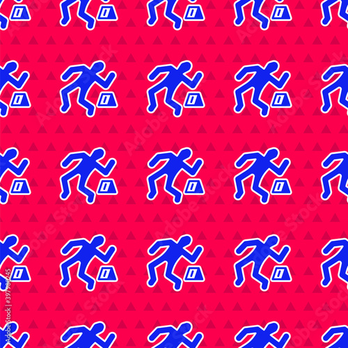 Blue Crime scene icon isolated seamless pattern on red background. Vector.