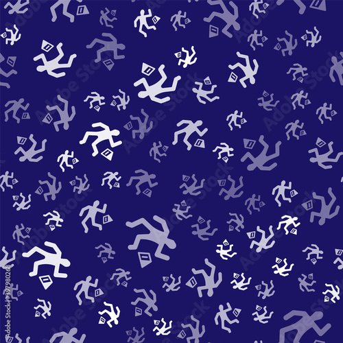 White Crime scene icon isolated seamless pattern on blue background. Vector.
