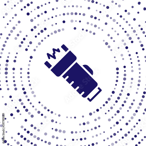 Blue Police electric shocker icon isolated on white background. Shocker for protection. Taser is an electric weapon. Abstract circle random dots. Vector.