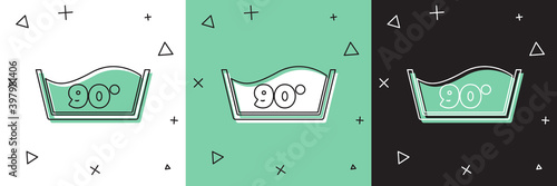 Set Washing under 90 degrees celsius icon isolated on white and green, black background. Temperature wash. Vector.