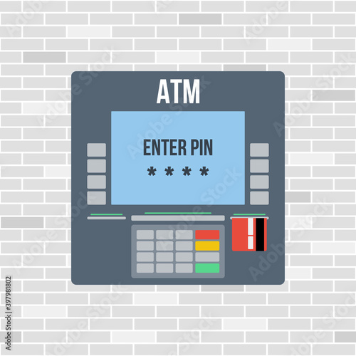 atm machine with credit card and message enter pin