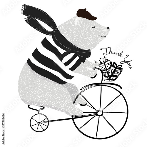 Cute funny bear vector illustration, t shirt prints, cartoon designs for children, greeting cards and poster prints.