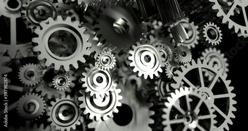 Wallpaper Mural 3D Rendering the rotation wheel gear, Spinning engine cog, for industrial and teamwork metaphor concept, with a depth of field effect, dark and grain processed Torontodigital.ca