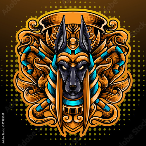 Anubis head mascot. esport logo design