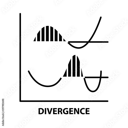 divergence icon, black vector sign with editable strokes, concept illustration