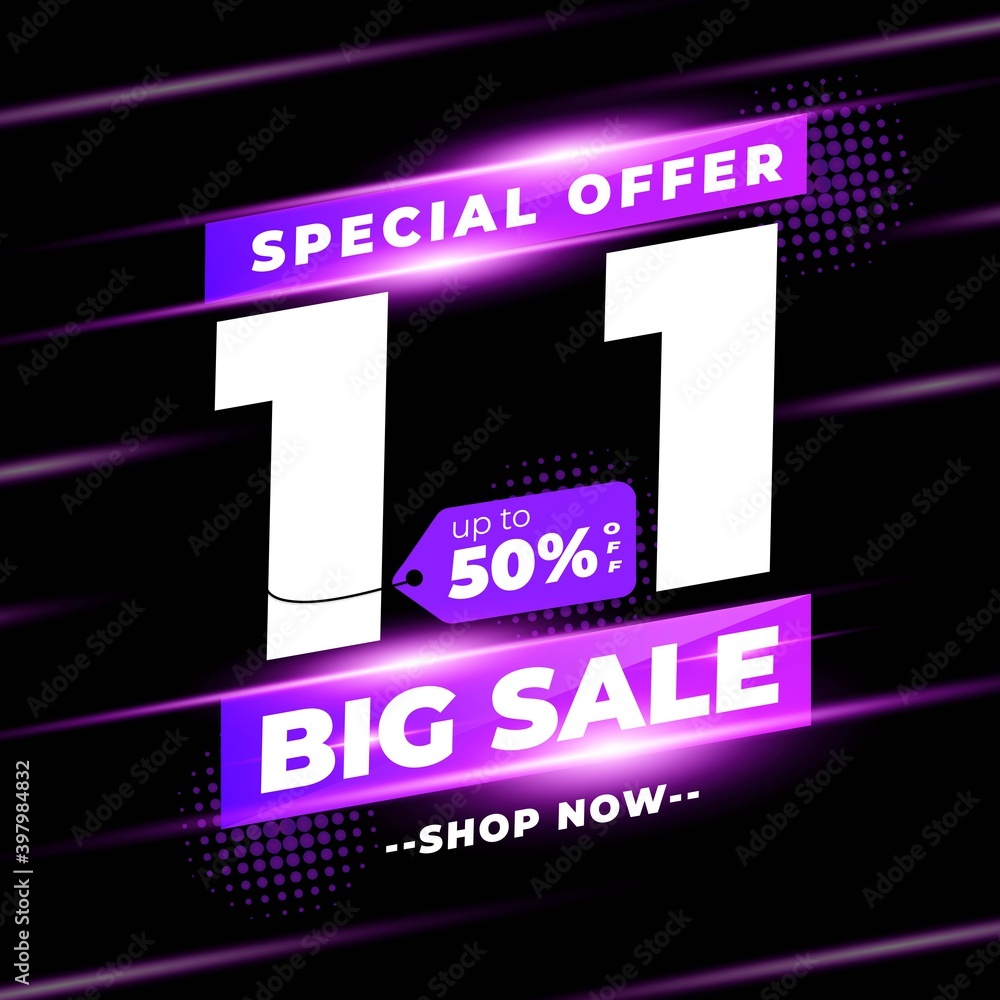 1.1 January Shopping Day Sale Banner  Promotion Big Sale 50% Discount