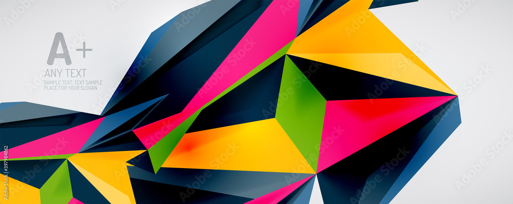 Vector triangle geometric backgrounds. Low poly 3d shape on light backdrop. Vector illustration for covers, banners, flyers and posters and other designs Vector triangle geometric backgrounds. Low poly 3d shape on light backdrop. Vector illustration for covers, banners, flyers and posters and other designs