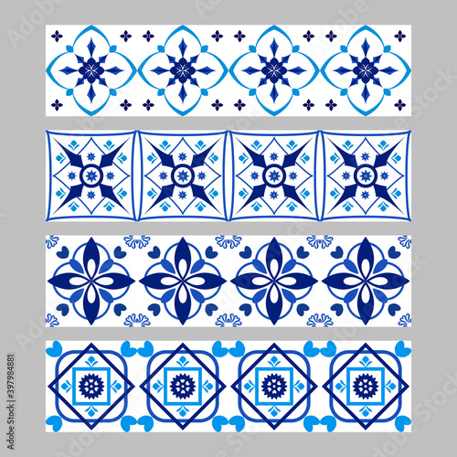 Set of azulejos portuguese traditional ornamental tile borders