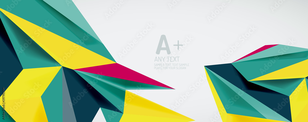 Vector triangle geometric backgrounds. Low poly 3d shape on light backdrop. Vector illustration for covers, banners, flyers and posters and other designs Vector triangle geometric backgrounds. Low poly 3d shape on light backdrop. Vector illustration for covers, banners, flyers and posters and other designs