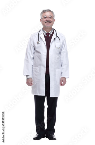 serious doctor with a stethoscope. isolated on a white © ASDF