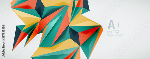 Vector triangle geometric backgrounds. Low poly 3d shape on light backdrop. Vector illustration for covers, banners, flyers and posters and other designs