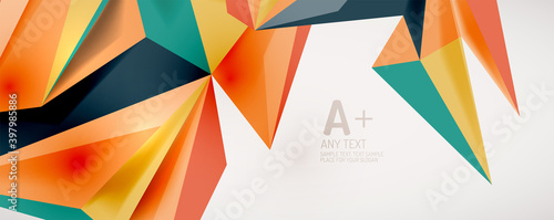 Vector triangle geometric backgrounds. Low poly 3d shape on light backdrop. Vector illustration for covers, banners, flyers and posters and other designs