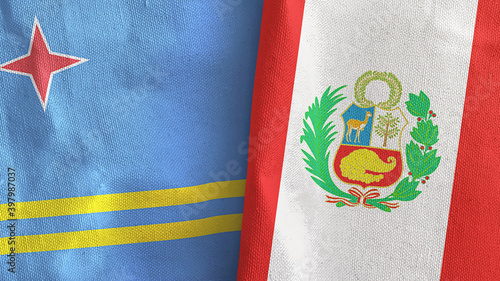 Peru and Aruba two flags textile cloth 3D rendering