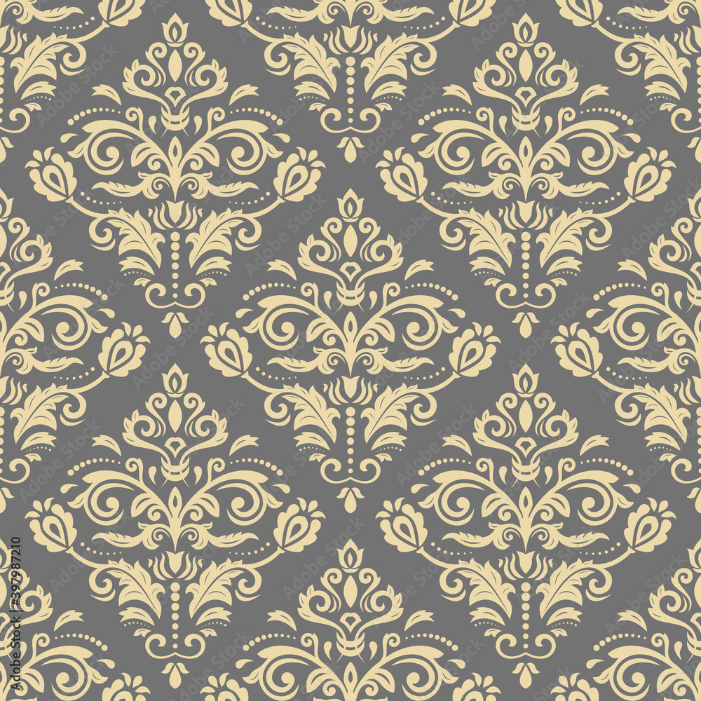 Classic seamless vector pattern. Damask orient golden ornament. Classic vintage golden background. Orient ornament for fabric, wallpaper and packaging Classic seamless vector pattern. Damask orient golden ornament. Classic vintage golden background. Orient ornament for fabric, wallpaper and packaging