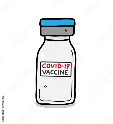 Covid-19 vaccine, a hand drawn vector illustration of a bottle of coronavirus vaccine isolated on white background.