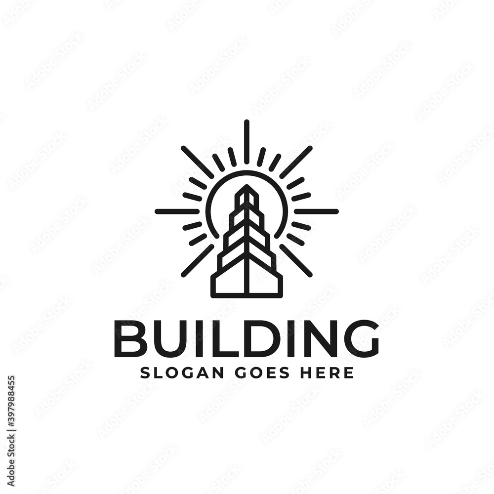 Fototapeta premium simple and clean building logo with line art style