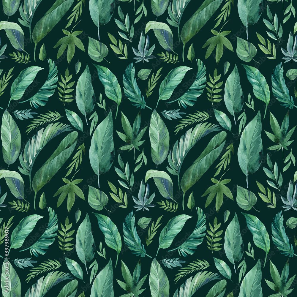 Tropical green leaves seamless patterns. Exotic wallpaper Tropical green leaves seamless patterns. Exotic wallpaper