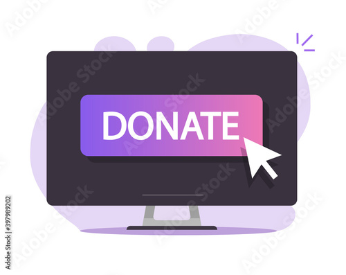 Donate button vector online on computer screen icon