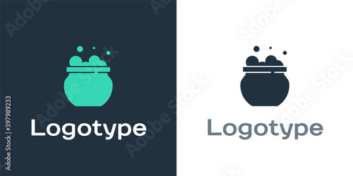 Logotype Witch cauldron icon isolated on white background. Happy Halloween party. Logo design template element. Vector.