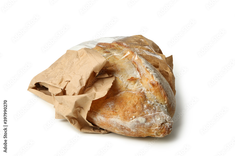 Fresh bread in paper packaging isolated on white background Fresh bread in paper packaging isolated on white background