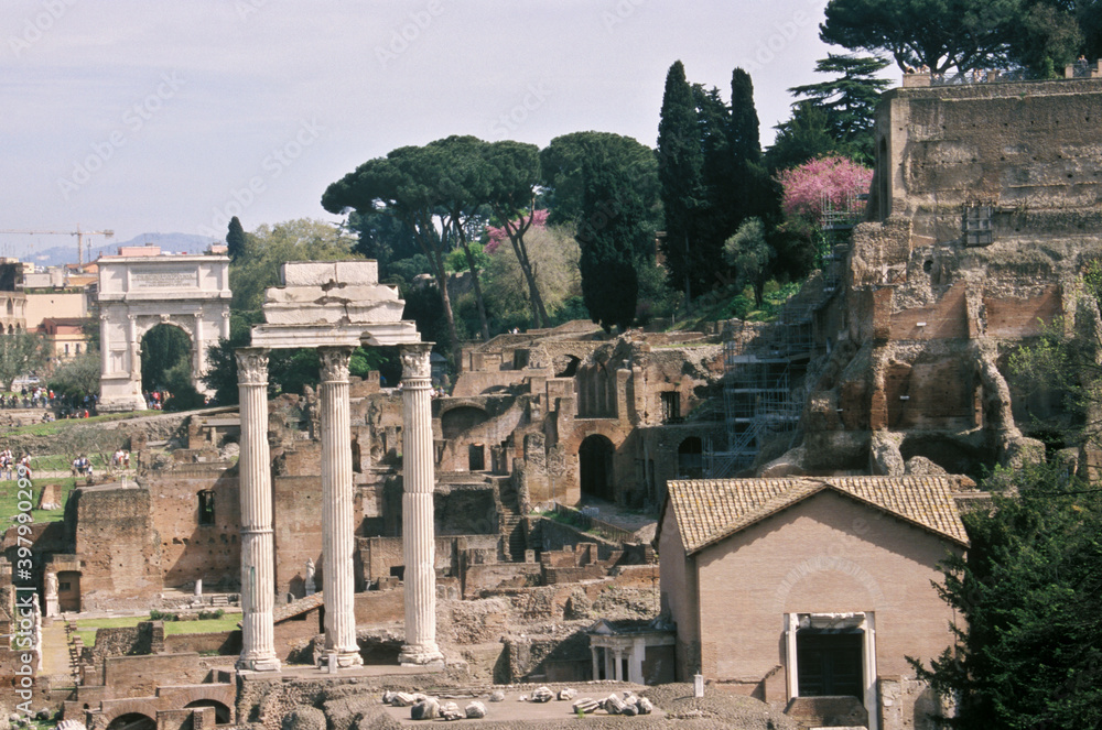 View of the Roman Forum ruin in Rome, Italy