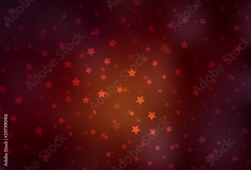 Dark Red vector layout with bright snowflakes, stars.