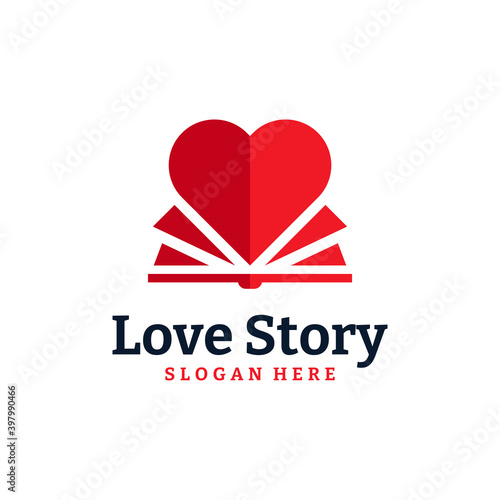 Story Book Logo Design Template. Love book logo vector illustration